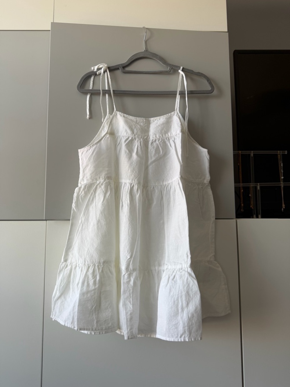 Victoria's Secret White Sleeveless Tiered Midi Dress with Tie Straps